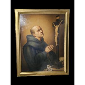 French Or Spanish School In The Late 18th Century Saint Franciscain In Prayer Before The Crucifix