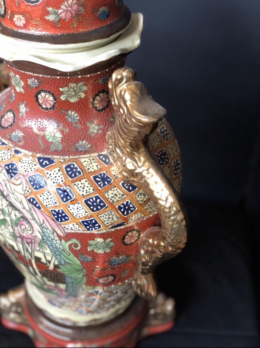 Vase En Céramique Japonaise Avec Oiseau Et Décor De Or-photo-3