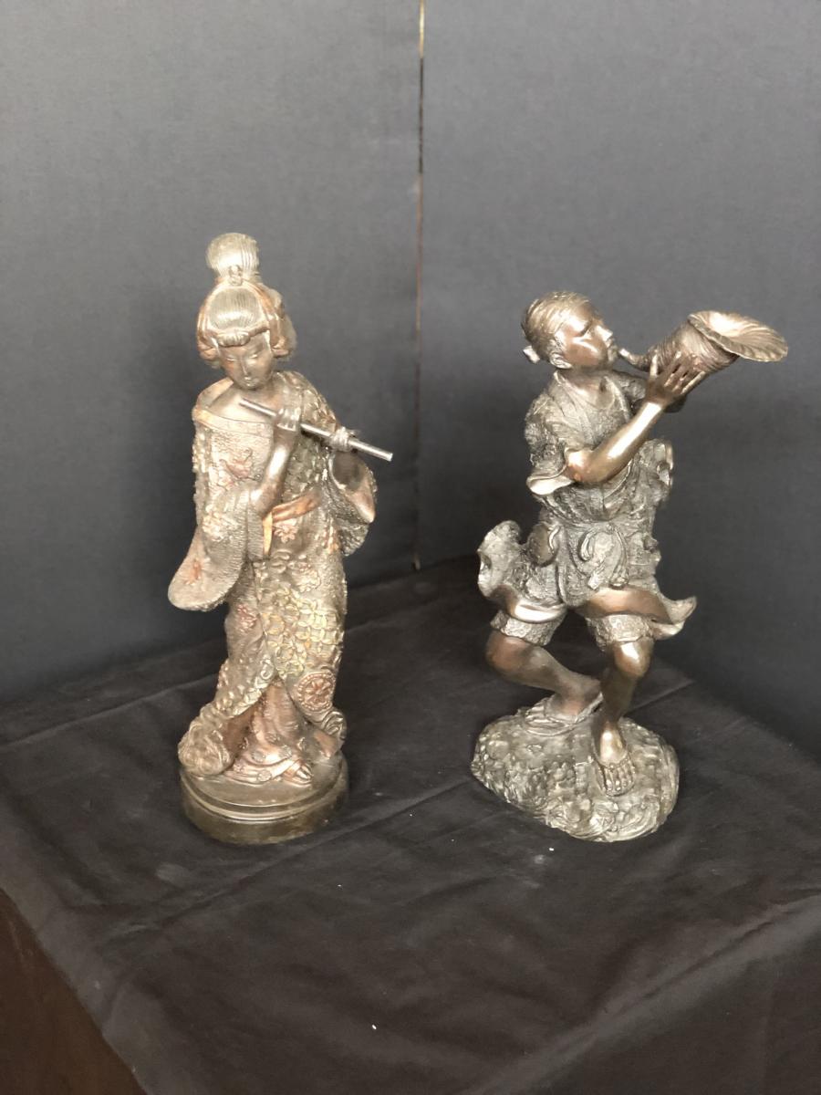 Couple De Japonaise En Bronze-photo-4