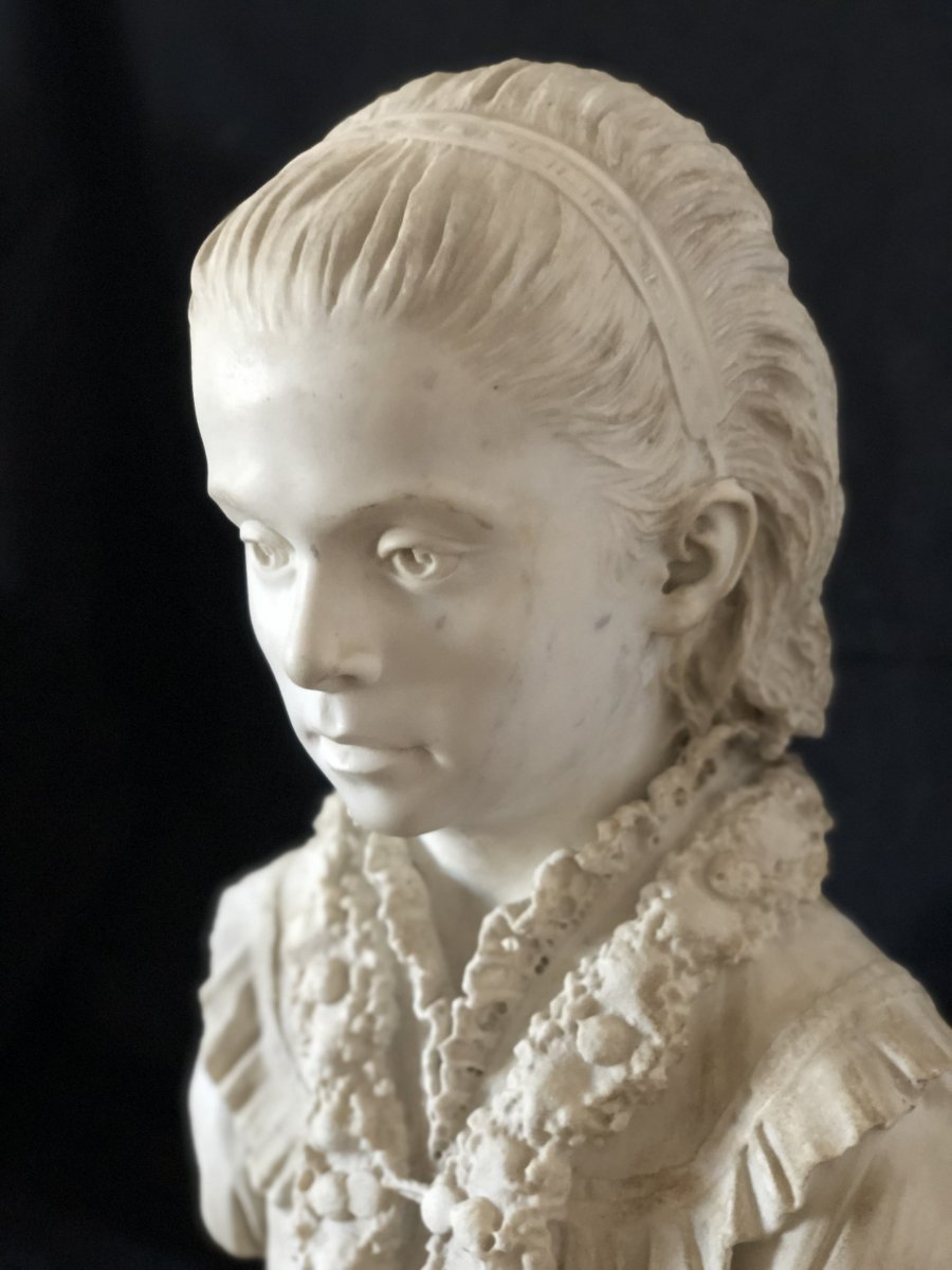 Buste De Jeune Fille En Marbre Blanc-photo-2