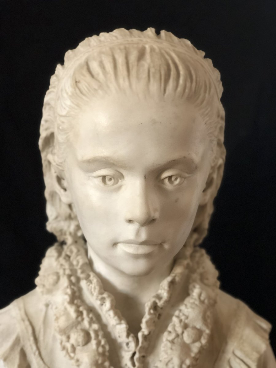 Buste De Jeune Fille En Marbre Blanc-photo-3