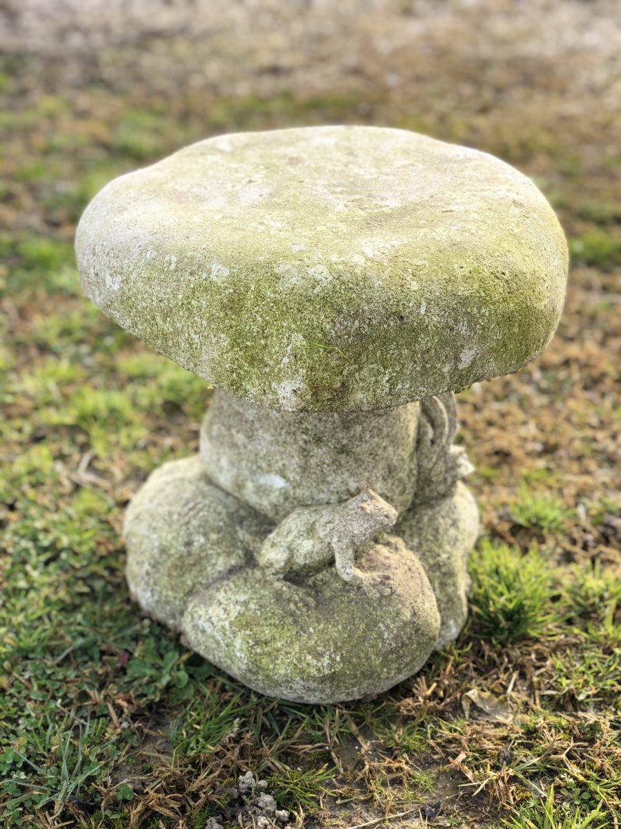 Table en pierre avec deux tabourets en forme de champignon des années 60-photo-3
