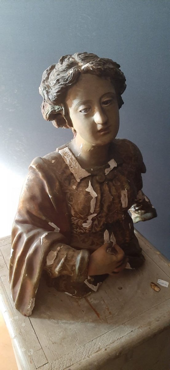 Petite Sculpture En Bois Et Plâtre Du XVIIIe Siècle-photo-2