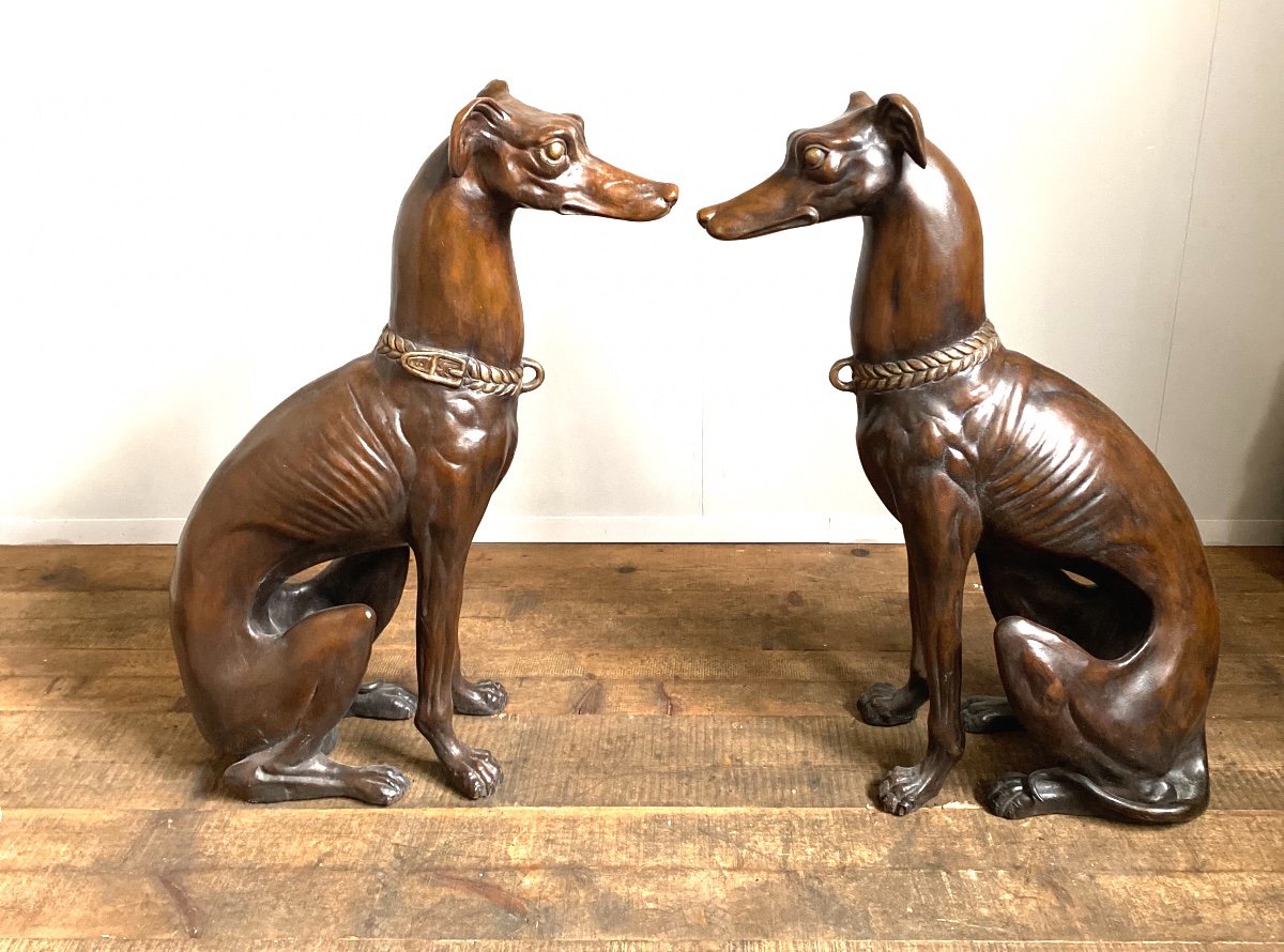 Paire De Greyhounds En Bronze Début 1900 -photo-3