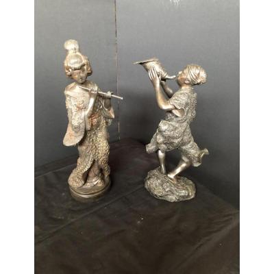 Couple De Japonaise En Bronze