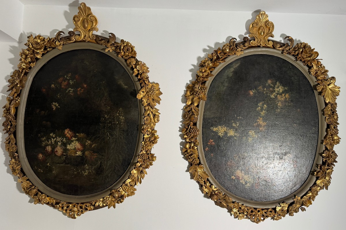 coppia di nature morte con fiori