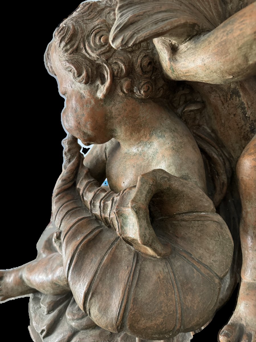 Grande gruppo di putti in terracotta-photo-3