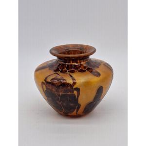 French Glass Vase With Scarabs