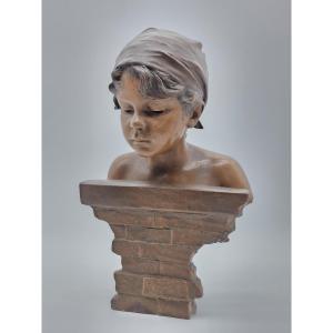 Bronze Emmanuel Villanis (1858-1914) Bust Of A Child Chimney Sweep 