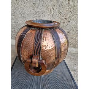 Art Deco Ball Vase By Gustave Serrurier Bovy (1858-1910), Copper And Wood