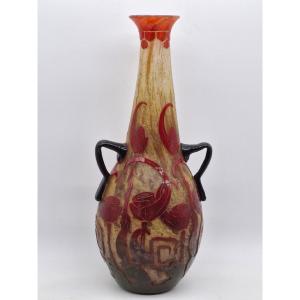 French Glass Vase With Spirals Decoration, 45cm Tall