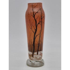 Legras Miniature Soliflore Vase With Enamelled Snow Decoration