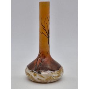 Legras Miniature Soliflore Vase With Flared Base And Snow Decoration