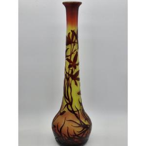 Large Vase By A. Delatte, Acid-etched Decoration, Height 44.5cm