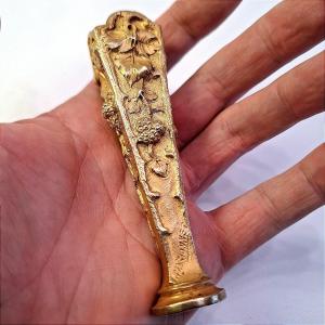 Art Nouveau Stamp / Seal In Gilded Bronze Signed A. Marionnet – Mulberry Tree Decoration 