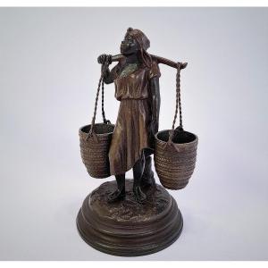 Orientalist Pyrogen In Spelter With Polychrome Patina – Water Carrier - Colonial Art 