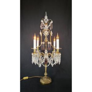 Girandole In Bronze And Crystal, Louis XVI Style, Early 20th Century, With 4 Light Arms. 