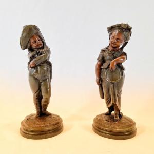 Pair Of Torches Children In Empire Costumes, émile Guillemin, Daumier, Humorous, Zinc.