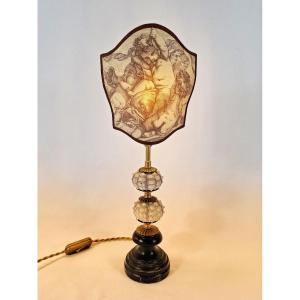 Table Lamp In The Style Of A Cabinet Of Curiosities – Sea Urchins & Cherub Engraving After Boucher, 19th Century