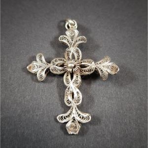 Antique Silver Filigree Cross – 19th/20th Century – Probably Iberian Work 