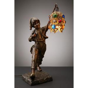 Spelter Sculpture Night Light "the Village Festival" – Géo Maxim – Circa 1910 Art Nouveau