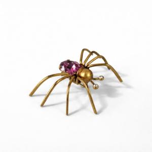 Czechoslovakian Spider Brooch – Pink Rhinestones And Gold-tone Metal – Circa 1930/1950 Art Deco