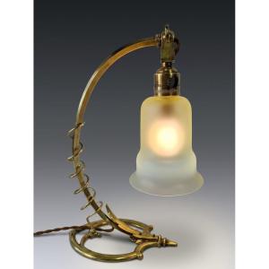 Arts & Crafts Lamp By W.a.s. Benson - Bronze, Opalescent Glassware, About 1900