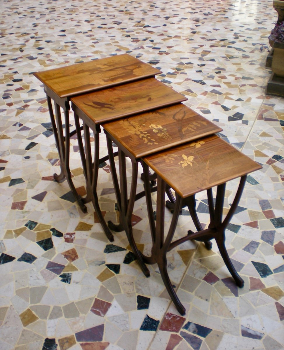 Set di tavolini a nido art nouveau firmati Gallè-photo-2