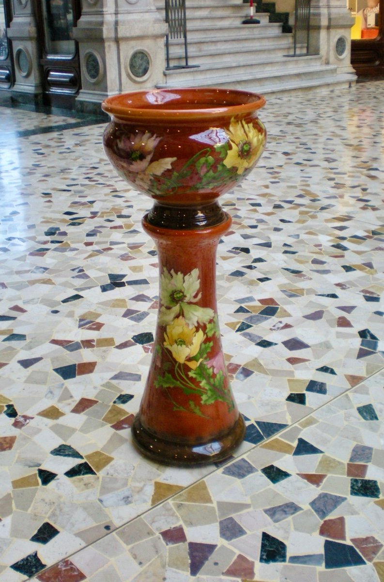 Cache pot con colonna art nouveau Delphin Massier-photo-2