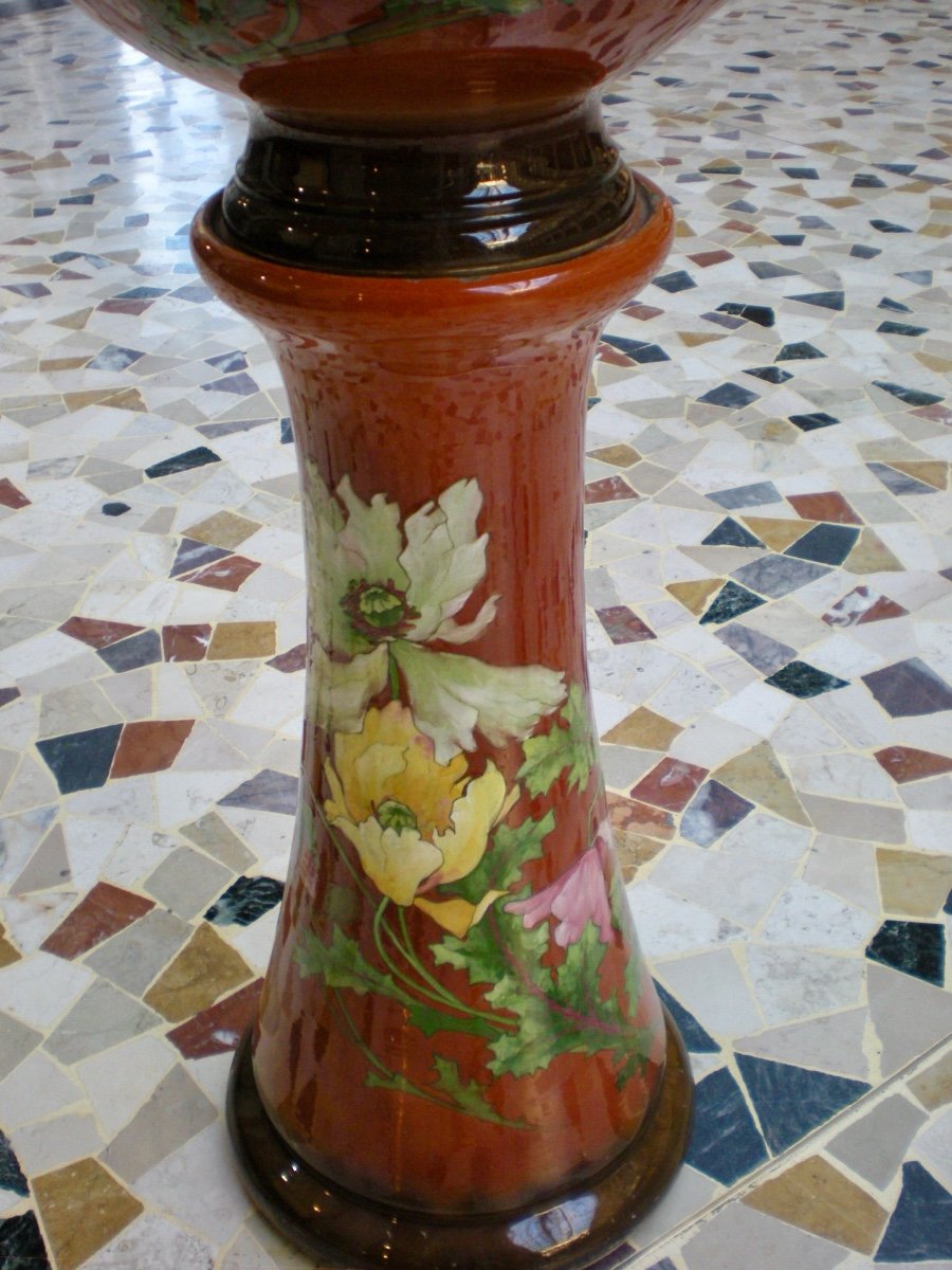 Cache pot con colonna art nouveau Delphin Massier-photo-3