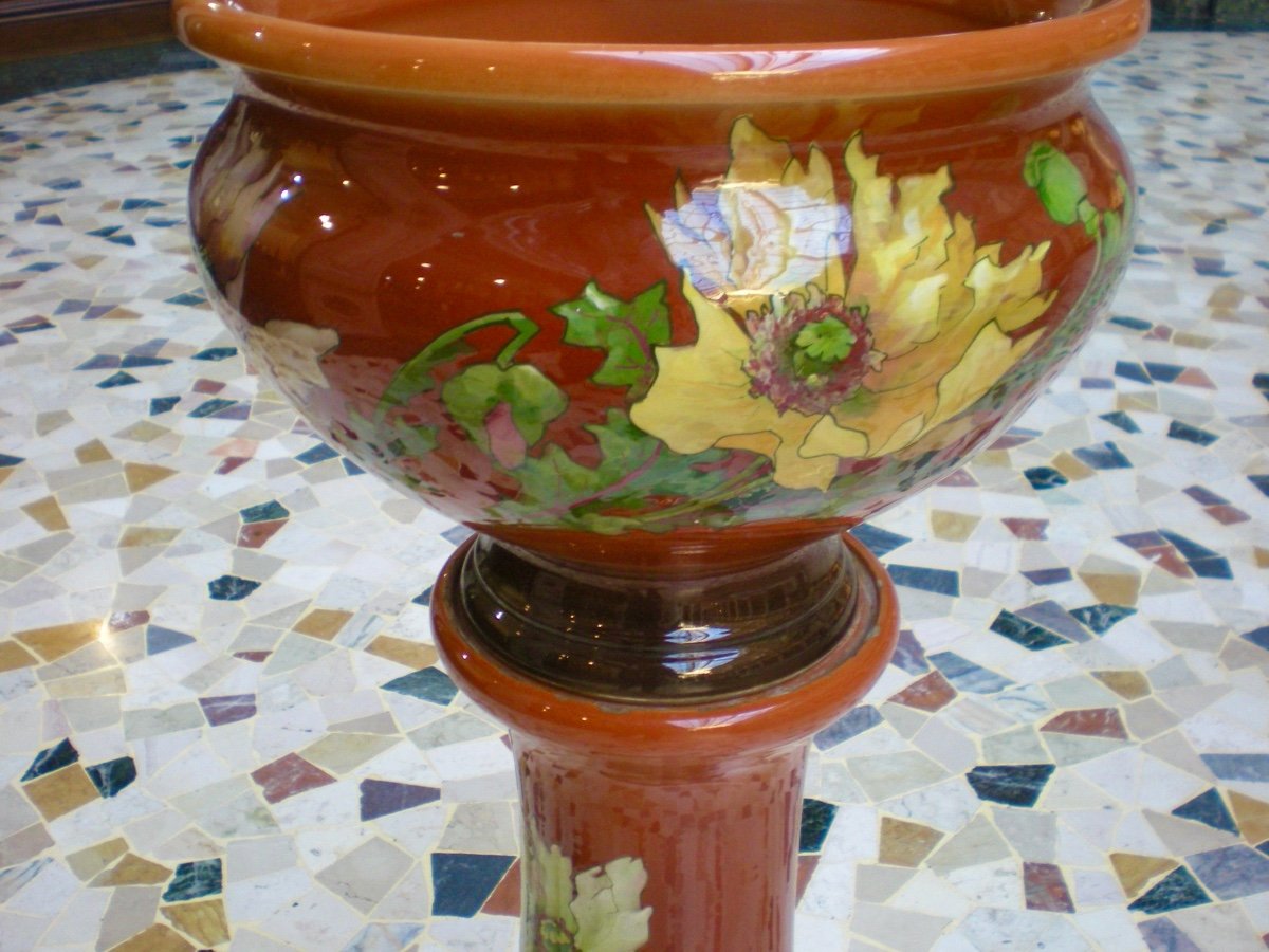 Cache pot con colonna art nouveau Delphin Massier-photo-1