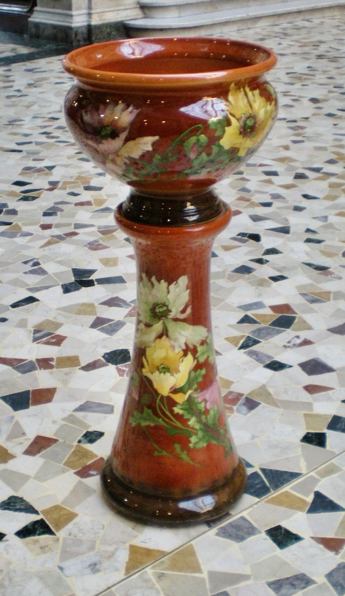 Cache pot con colonna art nouveau Delphin Massier