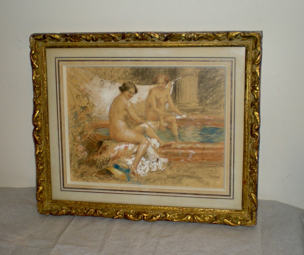 Femmes au bain- Tecnica mista art nouveau ; A.Calbet-photo-3