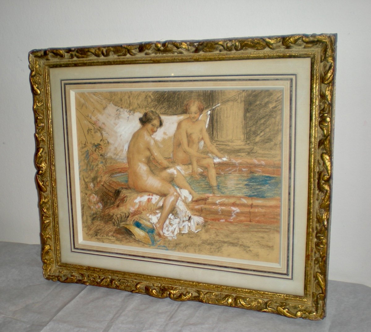 Femmes au bain- Tecnica mista art nouveau ; A.Calbet