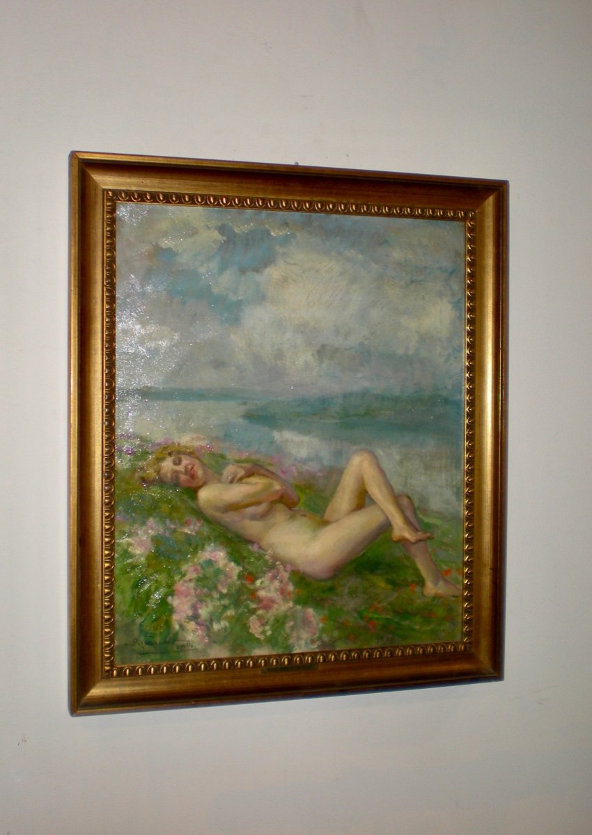 Sogno di primavera- Olio su tavola art nouveau R.Galli-photo-2