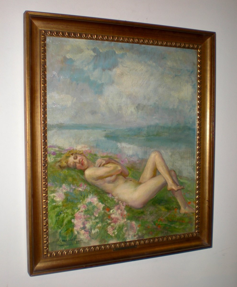 Sogno di primavera- Olio su tavola art nouveau R.Galli-photo-3