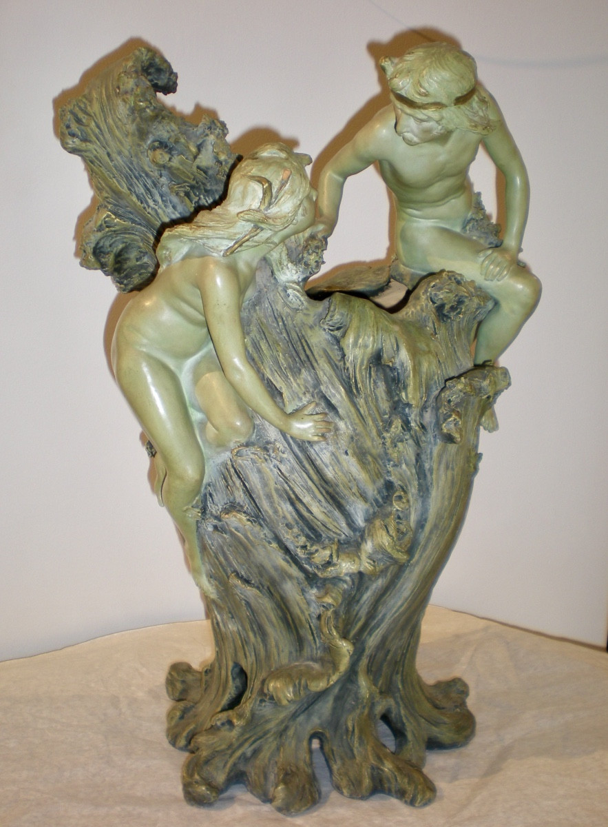 Couple de baigneurs-  Vaso /scultura art nouveau Foretay-photo-2