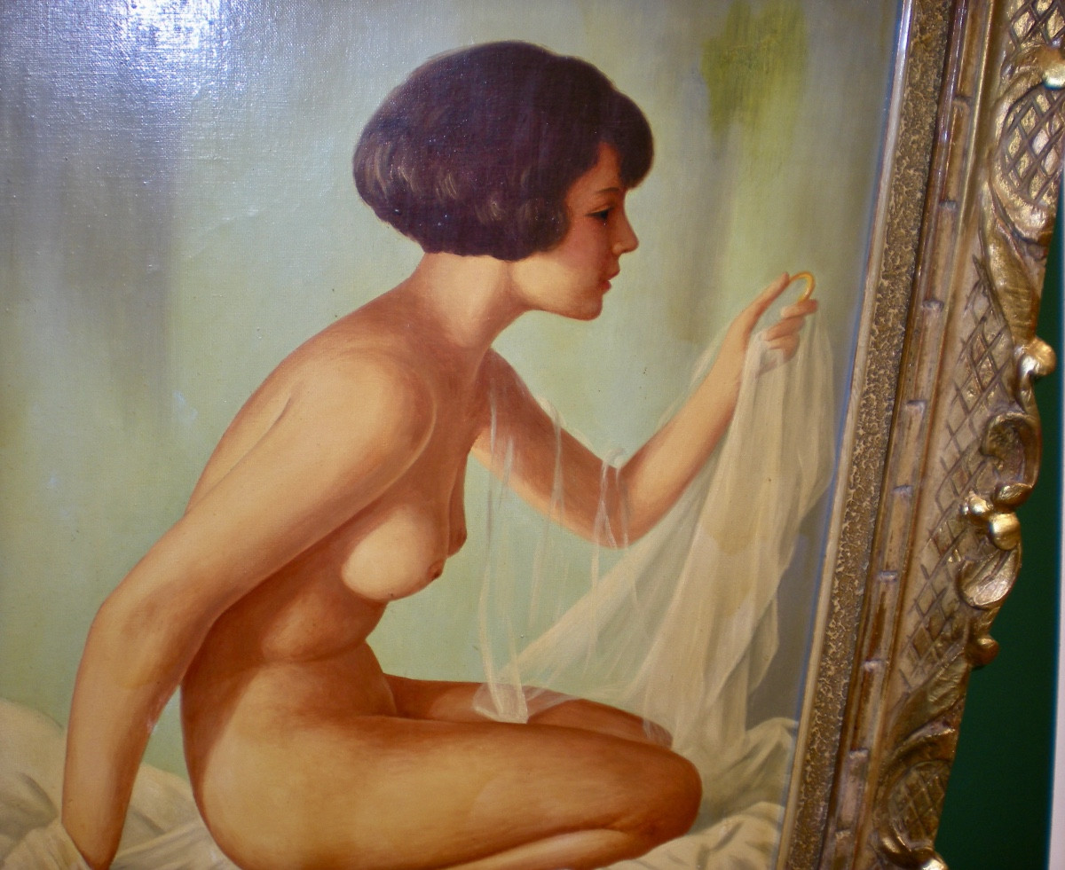 Il velo- Olio su tela art deco Pierre Lafay-photo-1