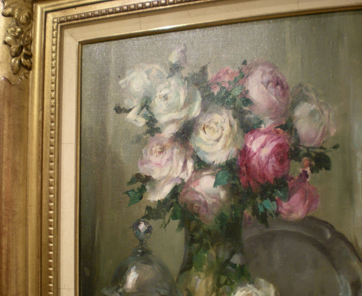 Rose- Olio su tela art nouveau Charles van Roose-photo-1