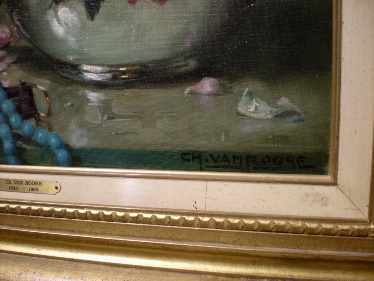 Rose- Olio su tela art nouveau Charles van Roose-photo-2