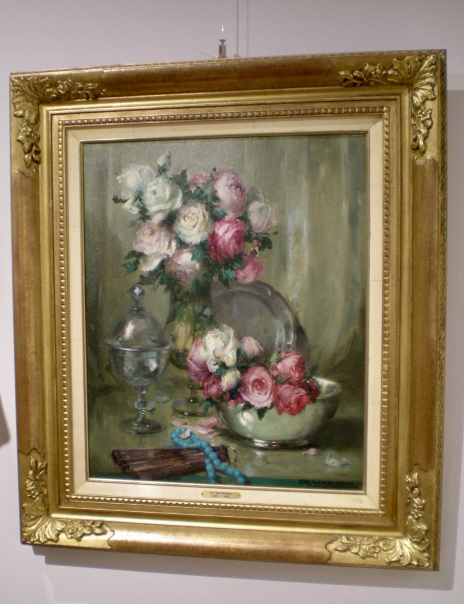 Rose- Olio su tela art nouveau Charles van Roose
