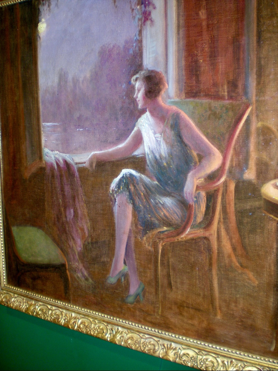Alla finestra-Olio su tela art déco R.Baladés-photo-4