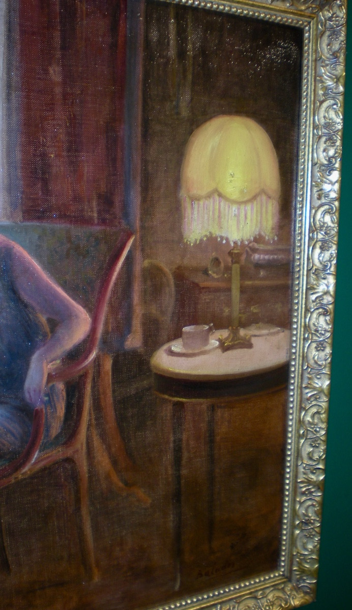 Alla finestra-Olio su tela art déco R.Baladés-photo-2