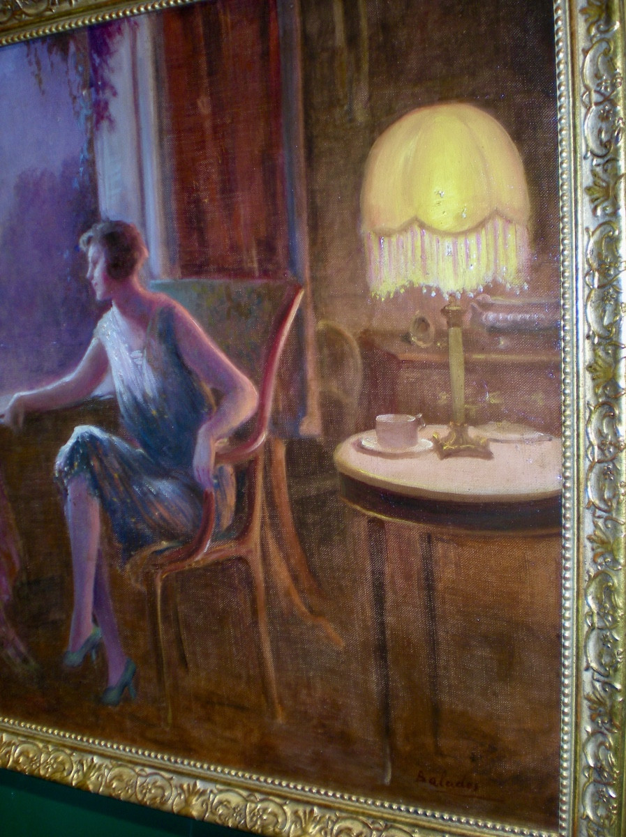 Alla finestra-Olio su tela art déco R.Baladés-photo-3