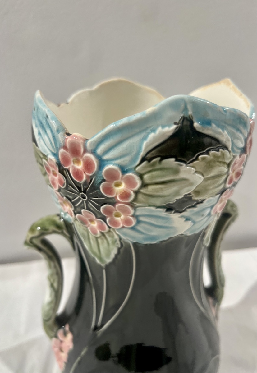 Coppia di vasi   art nouveau barbotine Gustave de Bruyn ( Fives Lille )-photo-2