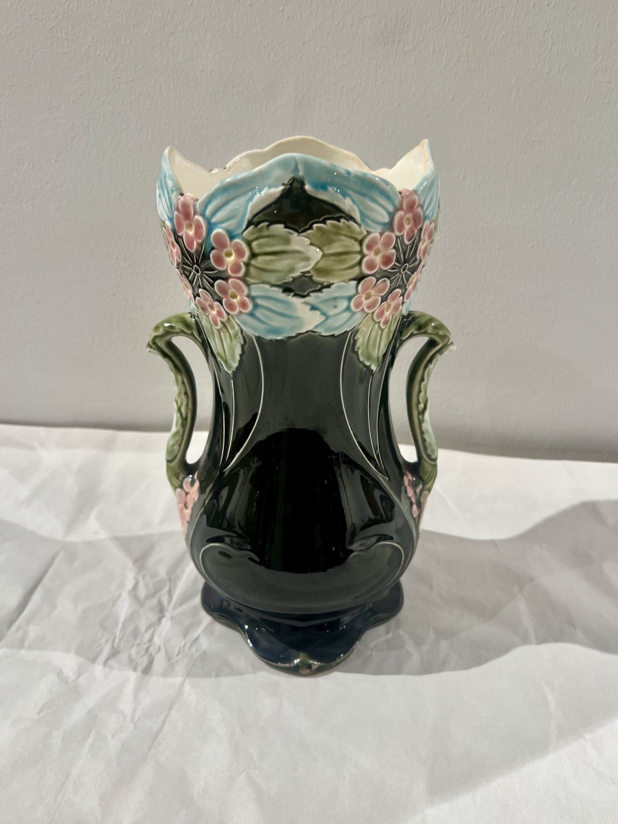 Coppia di vasi   art nouveau barbotine Gustave de Bruyn ( Fives Lille )-photo-4