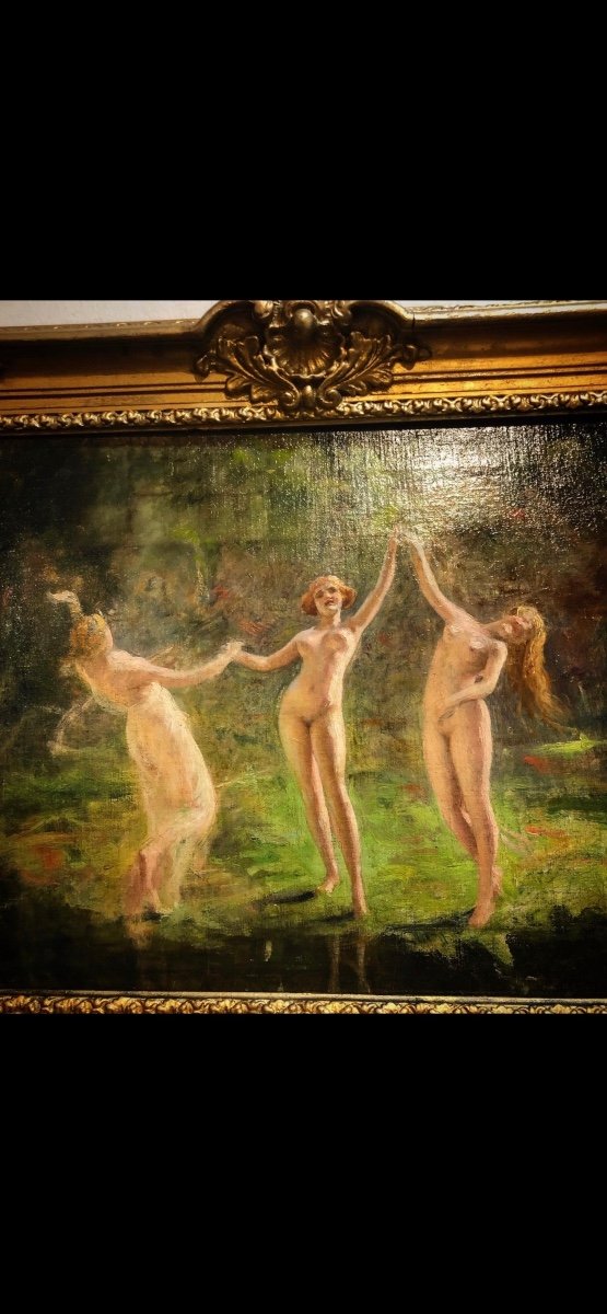 Les Trois Grâces - Huile Sur Toile Art Nouveau Jean Jacques Henner-photo-2