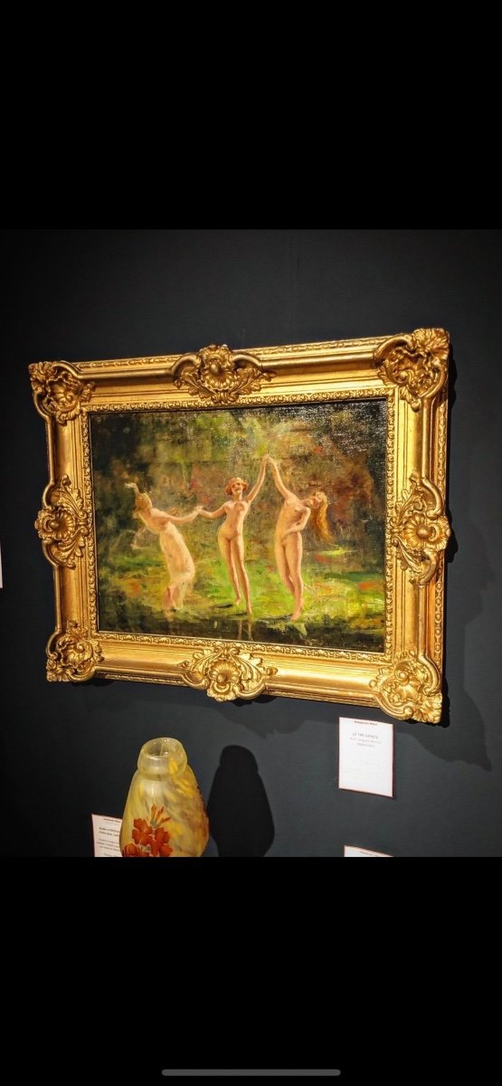 Les Trois Grâces - Huile Sur Toile Art Nouveau Jean Jacques Henner-photo-4