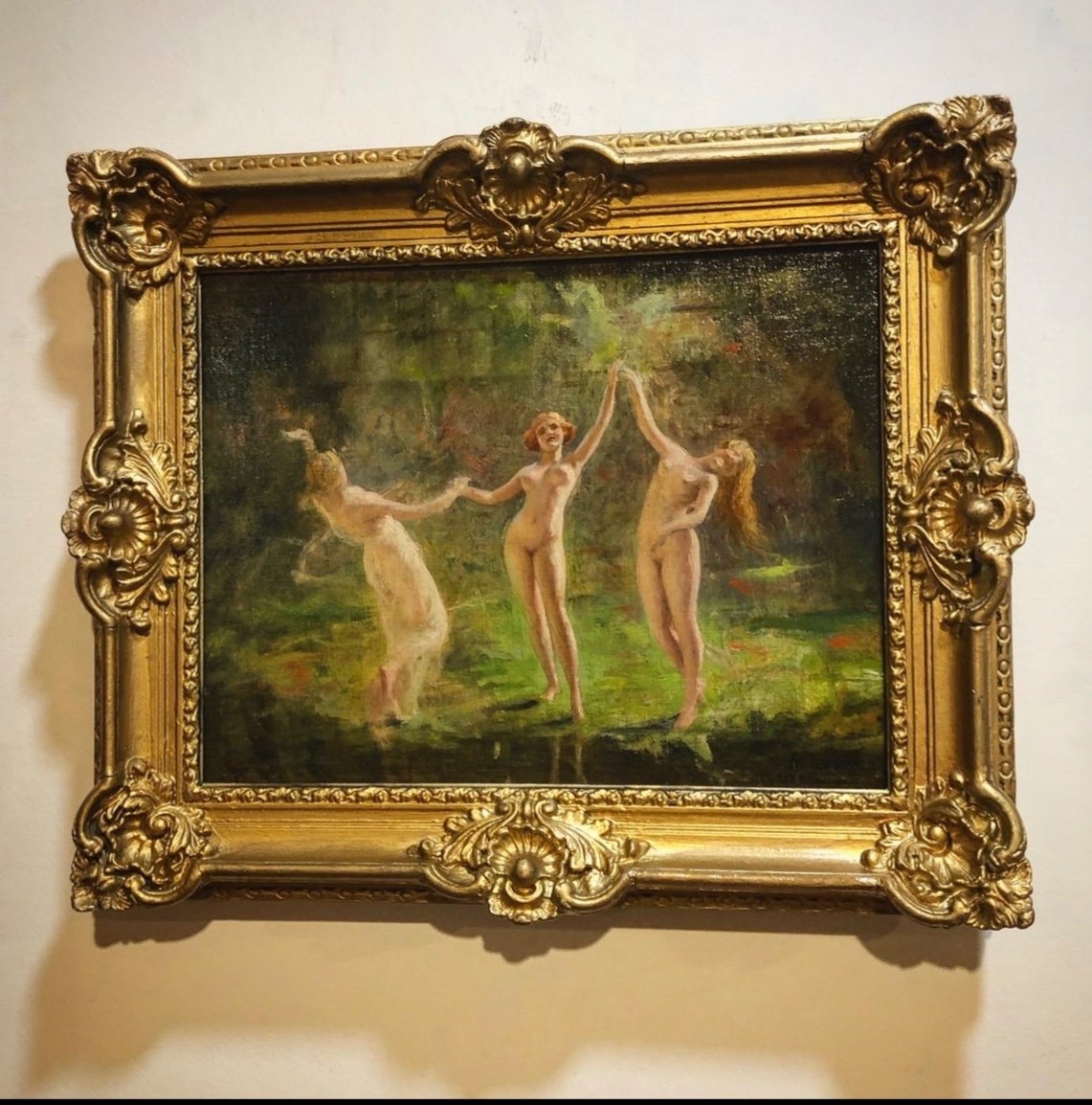 Les Trois Grâces - Huile Sur Toile Art Nouveau Jean Jacques Henner-photo-1