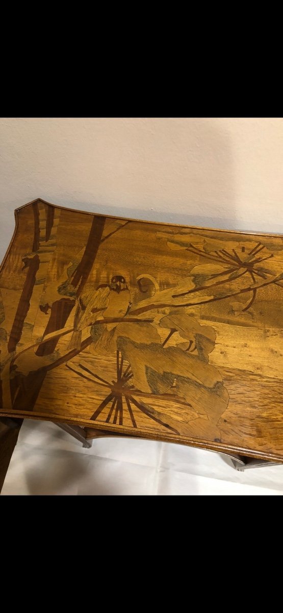 Moineaux Et Ombelles  - Table Art Nouveau Gallè-photo-3